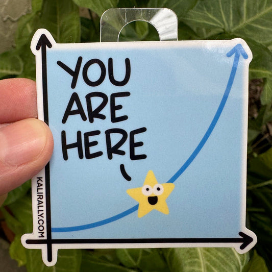 Exponential Growth Sticker with cartoon graph and “You are here” star on exponential curve, STEM decal by Kalirally