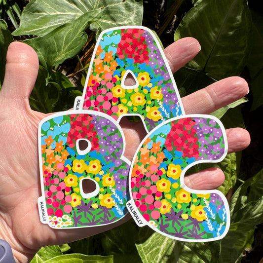 Floral letter sticker set featuring vibrant, bold, fun alphabet stickers and initial decals, water resistant for scrapbooks, journals, and planners Kalirally