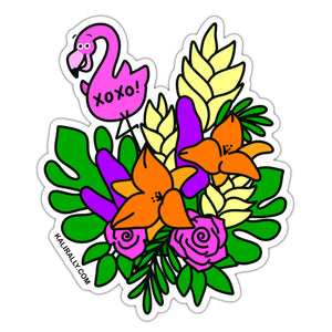 Florida bouquet of flowers with xoxo flamingo card sticker