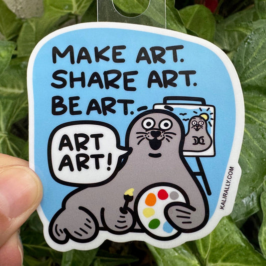 Fun art teacher vinyl sticker, cartoon seal art decal for water bottles and laptops by Kalirally
