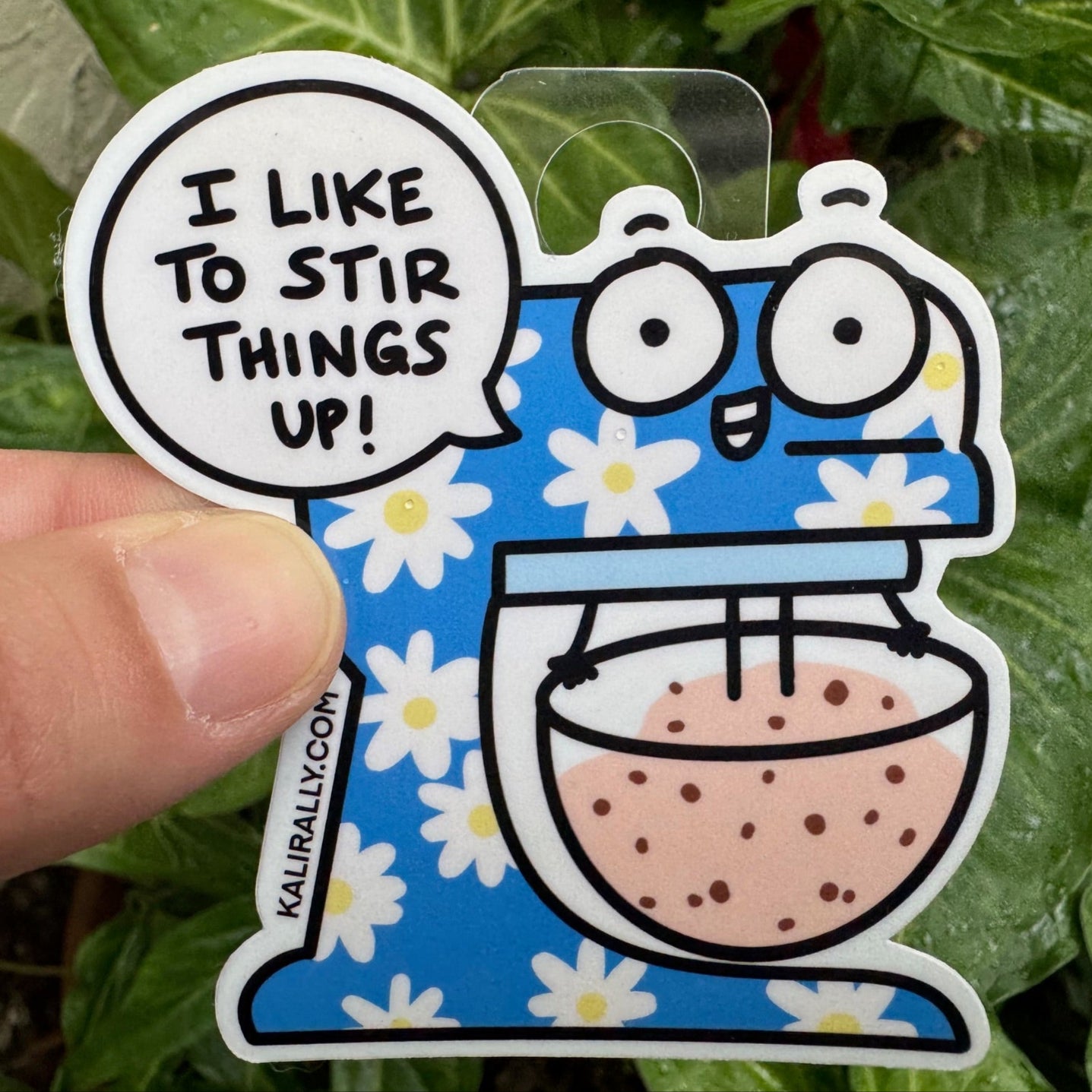 Vinyl Fun Baking Sticker – “I like to stir things up!” cartoon standing mixer decal by Kalirally.