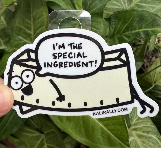 Funny Butter Sticker with cartoon butter and phrase “I’m the special ingredient!” fun baking decal by Kalirally