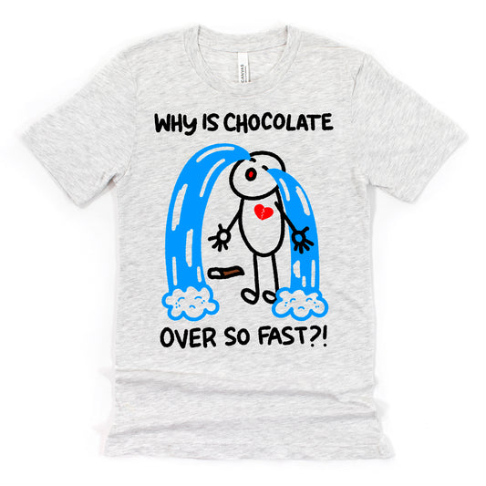 Funny Chocolate Shirt in Athletic Grey featuring cartoon chocolate bar with smiley face, perfect for dessert fans and chocoholics, by Kalirally