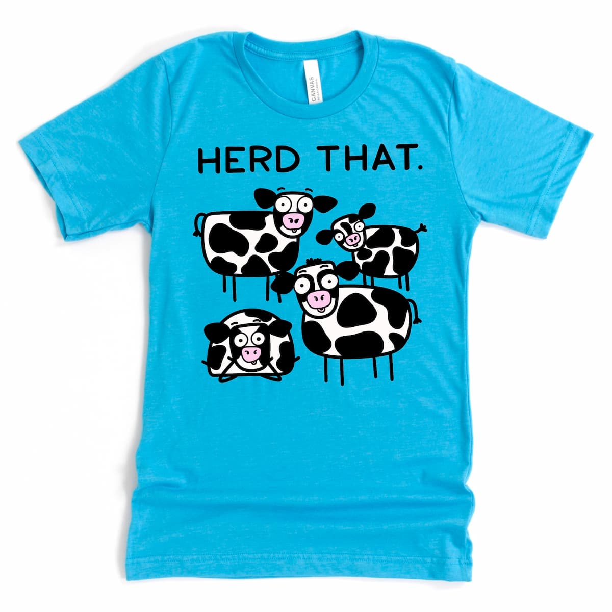 Funny cow shirt in aqua with cartoon cows and herd that pun – Kalirally