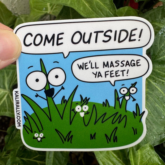 Funny go outside vinyl sticker, cartoon grass decal for water bottles and laptops by Kalirally