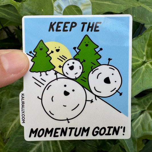 Physics vinyl sticker, “Keep the Momentum Goin'!” snowball effect decal for water bottles and laptops by Kalirally.