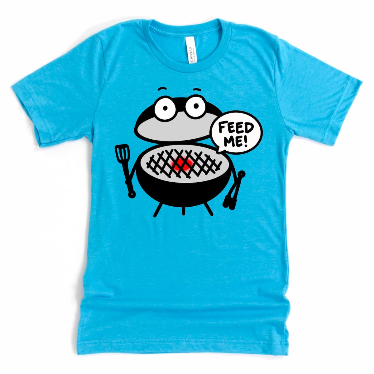 Grill T Shirt in Heather Aqua with humorous BBQ design, perfect for grilling enthusiasts by Kalirally