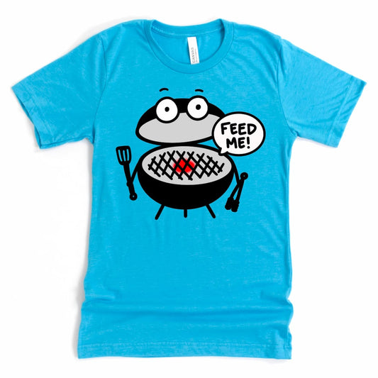 Grill T Shirt in Heather Aqua with humorous BBQ design, perfect for grilling enthusiasts by Kalirally