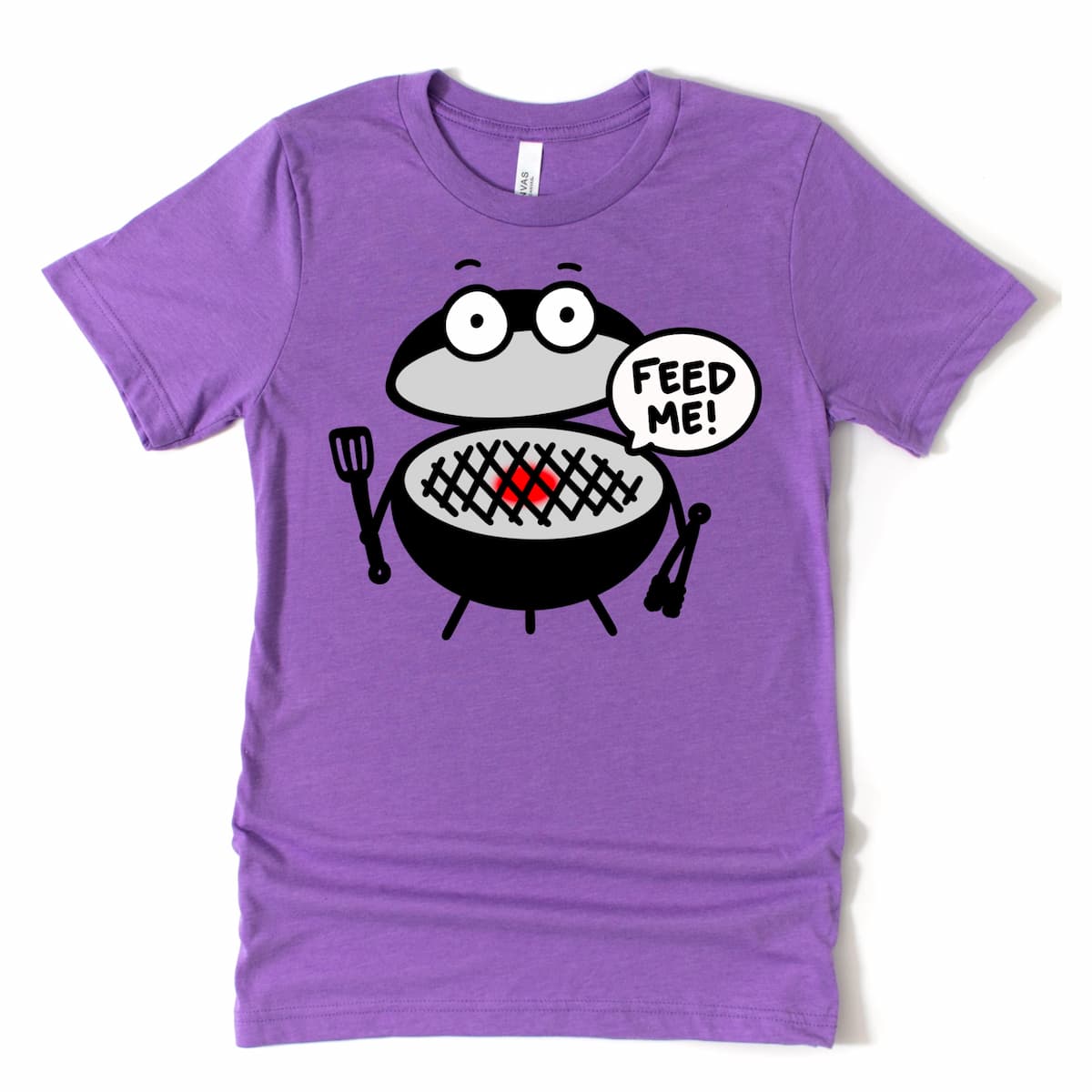 Heather Purple Grill T Shirt with humorous BBQ design, ideal for backyard chefs by Kalirally
