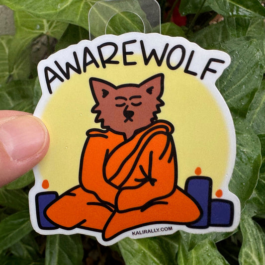 Halloween yoga sticker vinyl decal, awarewolf meditation sticker for water bottles by Kalirally