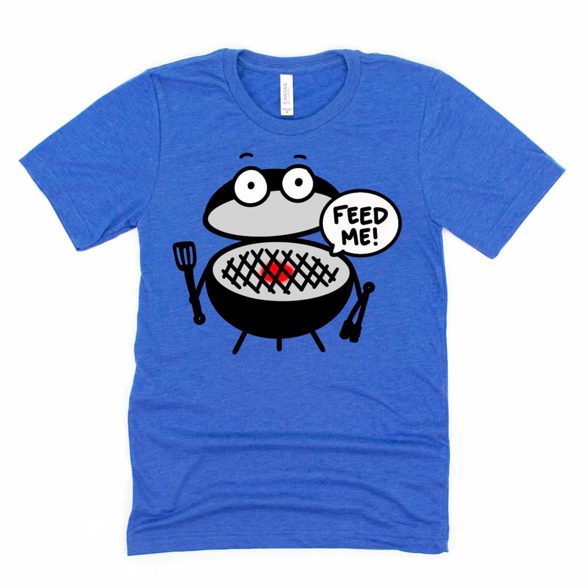 Royal Heather Blue Grill T Shirt with BBQ graphic, fun summer grilling shirt by Kalirally