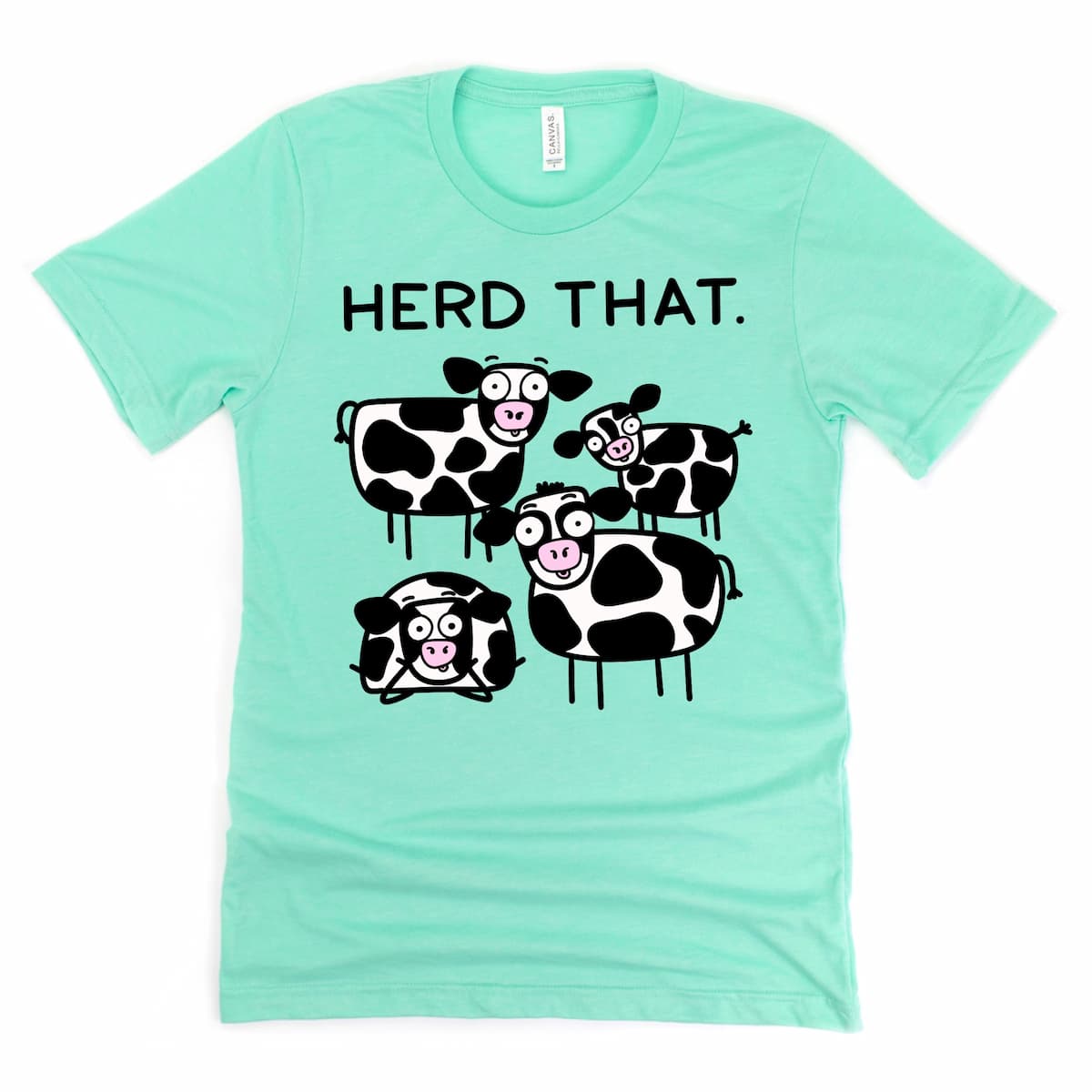 Herd that shirt in mint green with four cartoon cows looking back – Kalirally