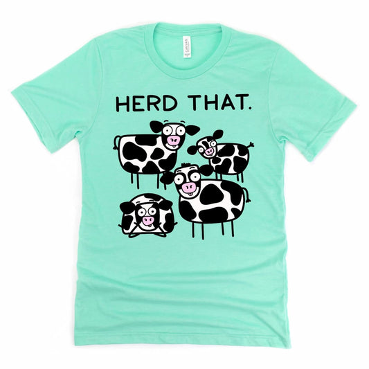 Herd that shirt in mint green with four cartoon cows looking back – Kalirally