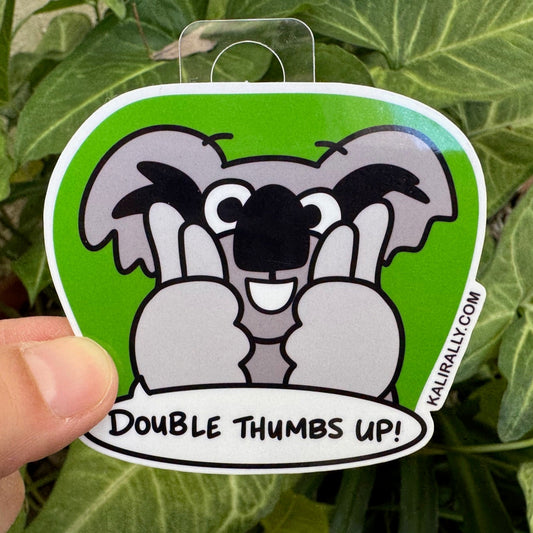 Funny Koala Sticker cartoon with double thumbs up, cute animal decal by Kalirally.
