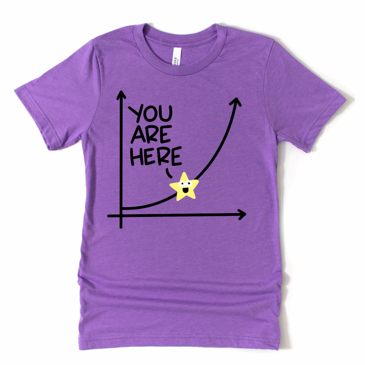 Heather purple exponential growth shirt with star marker and text “You Are Here,” personal development graphic tee by Kalirally