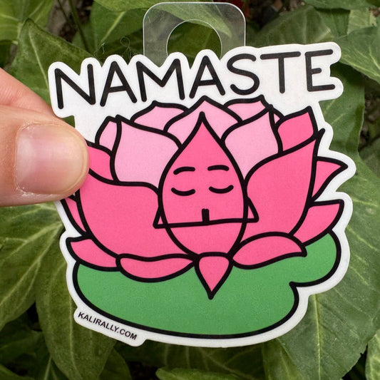 Namaste vinyl sticker, cute lotus meditation yoga decal for water bottles and laptops by Kalirally