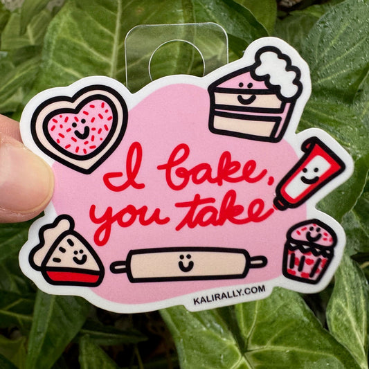 Vinyl Pink Baking Sticker – “I bake, you take” baker decal by Kalirally.