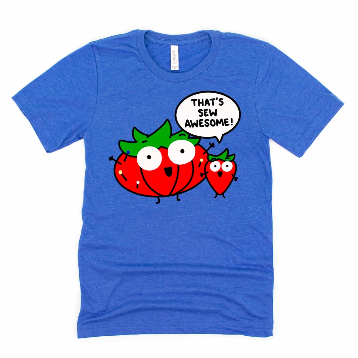 Heather royal blue sewing shirt for quilters with playful “That’s Sew Awesome” pun – Kalirally