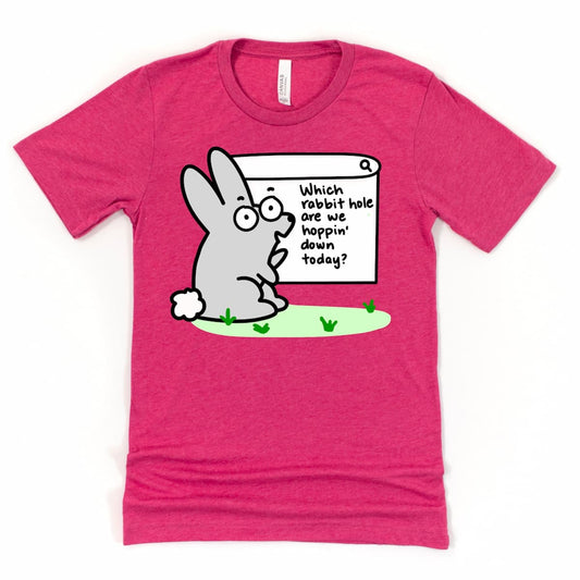 Quirky rabbit hole internet research shirt in Heather Raspberry by Kalirally