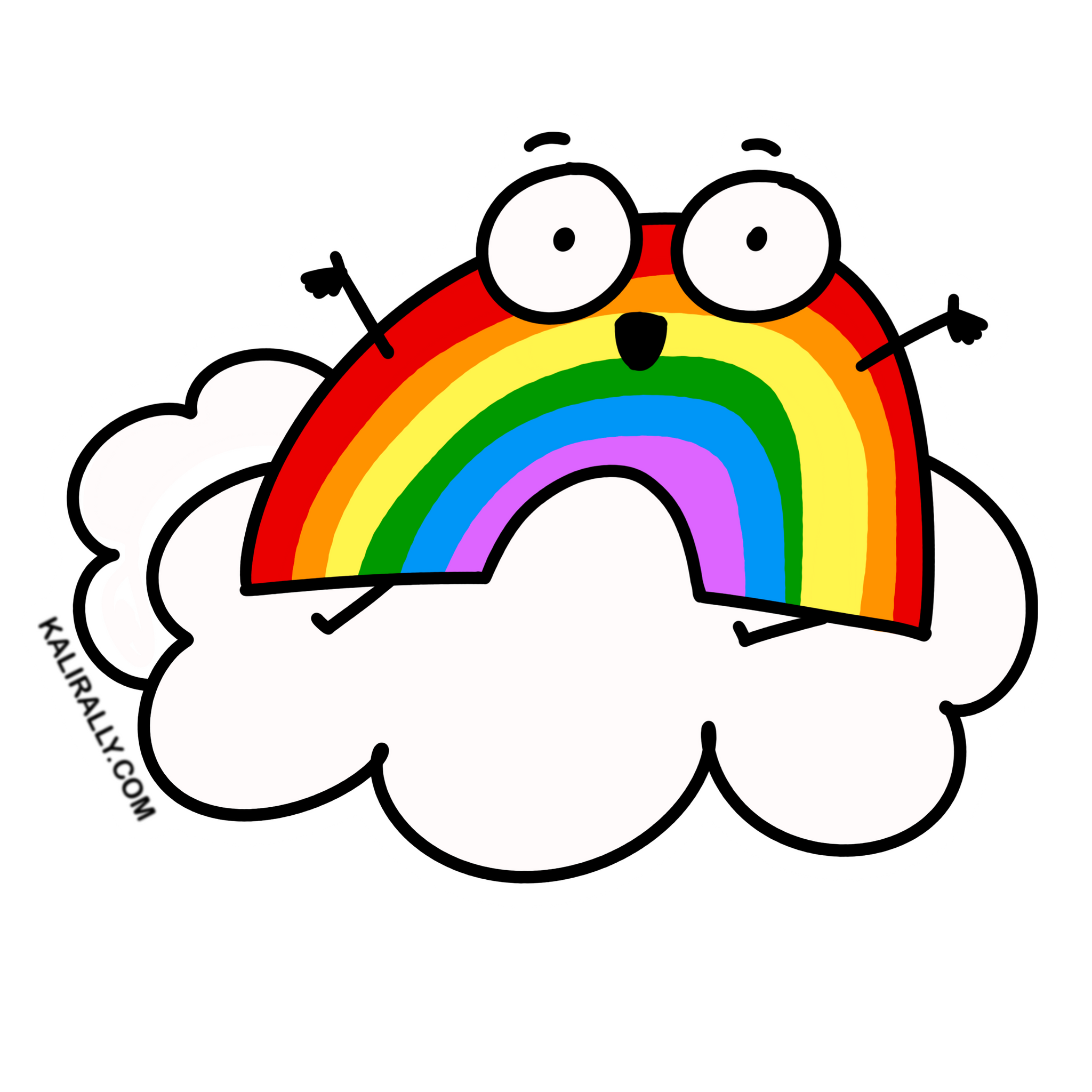 Rainbow sitting on a cloud sticker, happy rainbow sticker, rainbow cartoon, waterproof vinyl sticker, kalirally decal