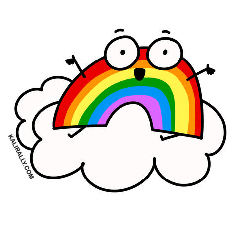 Rainbow sitting on a cloud sticker, happy rainbow sticker, rainbow cartoon, waterproof vinyl sticker, kalirally decal