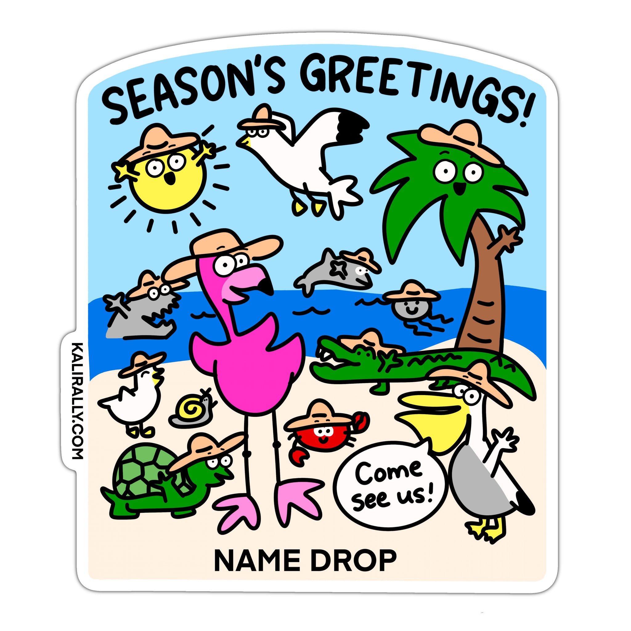 Beach name drop decal, Season's Greetings from the beach Sticker