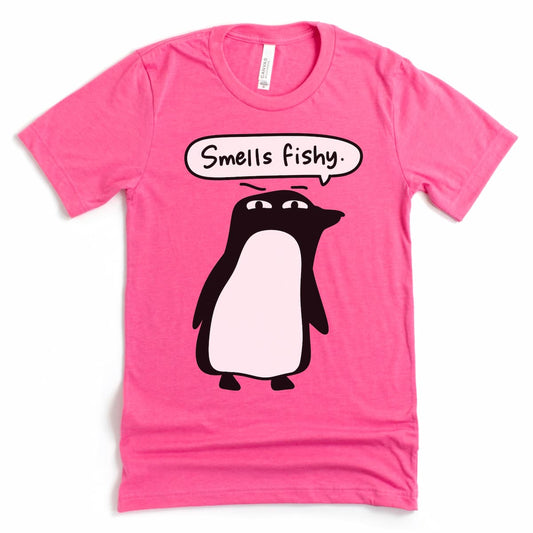 “Smells Fishy” Cute Animal Pun T-Shirt - Funny Penguin Shirts