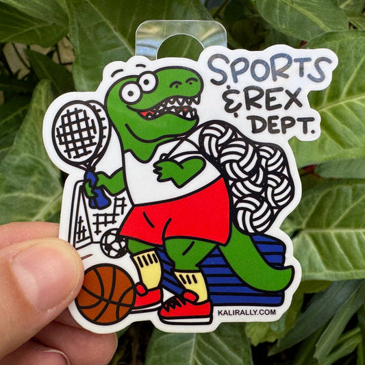 Vinyl Sports and Recreation Department Sticker – funny T-Rex decal by Kalirally.
