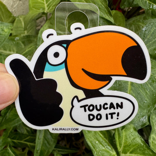 Vinyl Cute Supportive Sticker – “Toucan do it!” cartoon toucan decal by Kalirally.