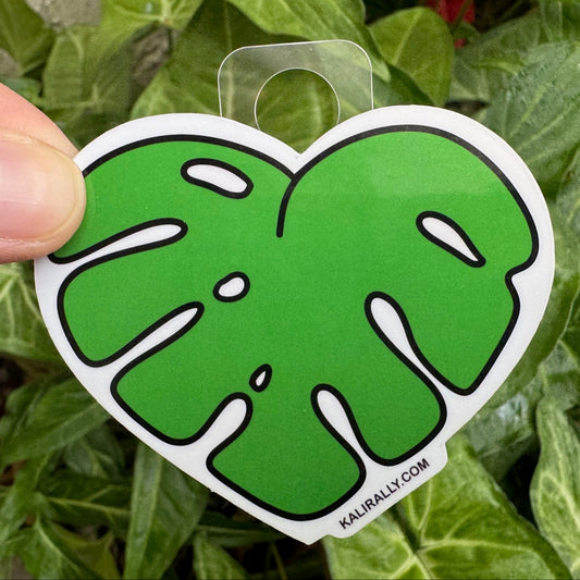 Monstera leaf sticker with split-leaf design for plant lovers, by Kalirally