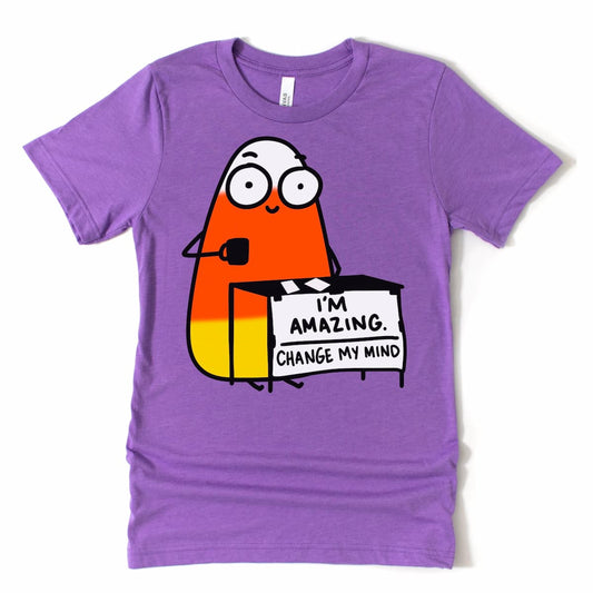 Funny Halloween shirt with candy corn design in heather purple – Kalirally