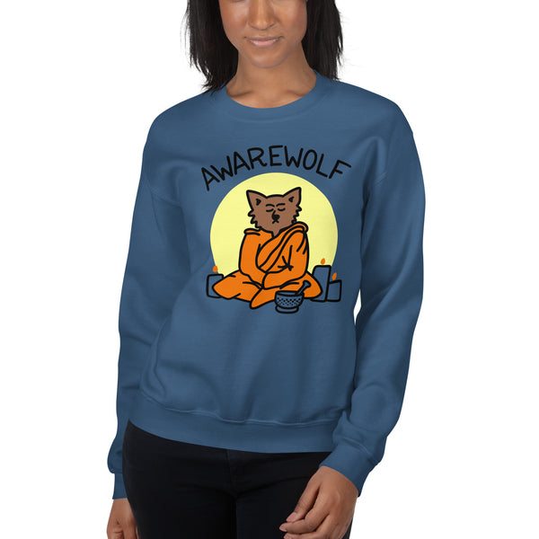 Full moon yoga sweatshirt, awarewolf sweatshirt for yoga teacher, funny meditation sweatshirt