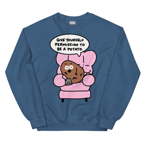 Give yourself permission to be a potato sweatshirt, cute leisure couch potato graphic shirt