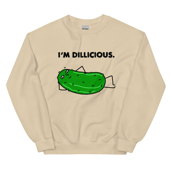 Funny Pickle Tee, "I'm Dillicious" Unisex Sweatshirt