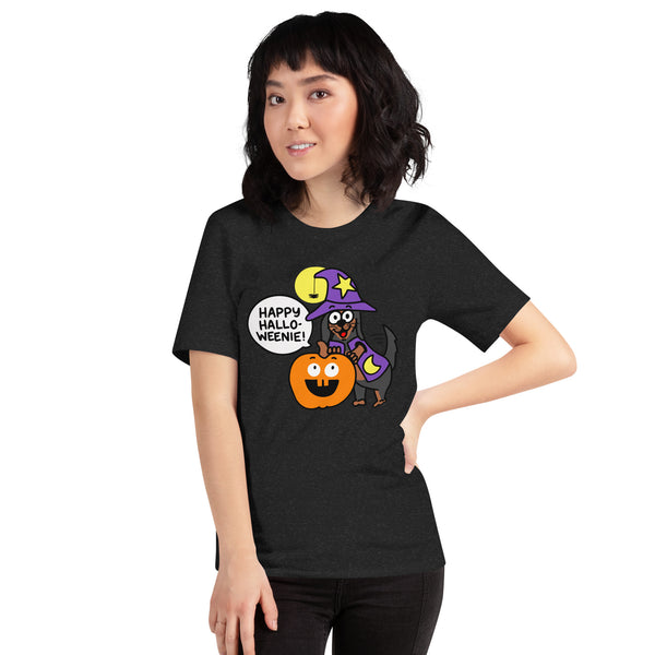 Cute Happy Halloweenie with Doxie Unisex t-shirt