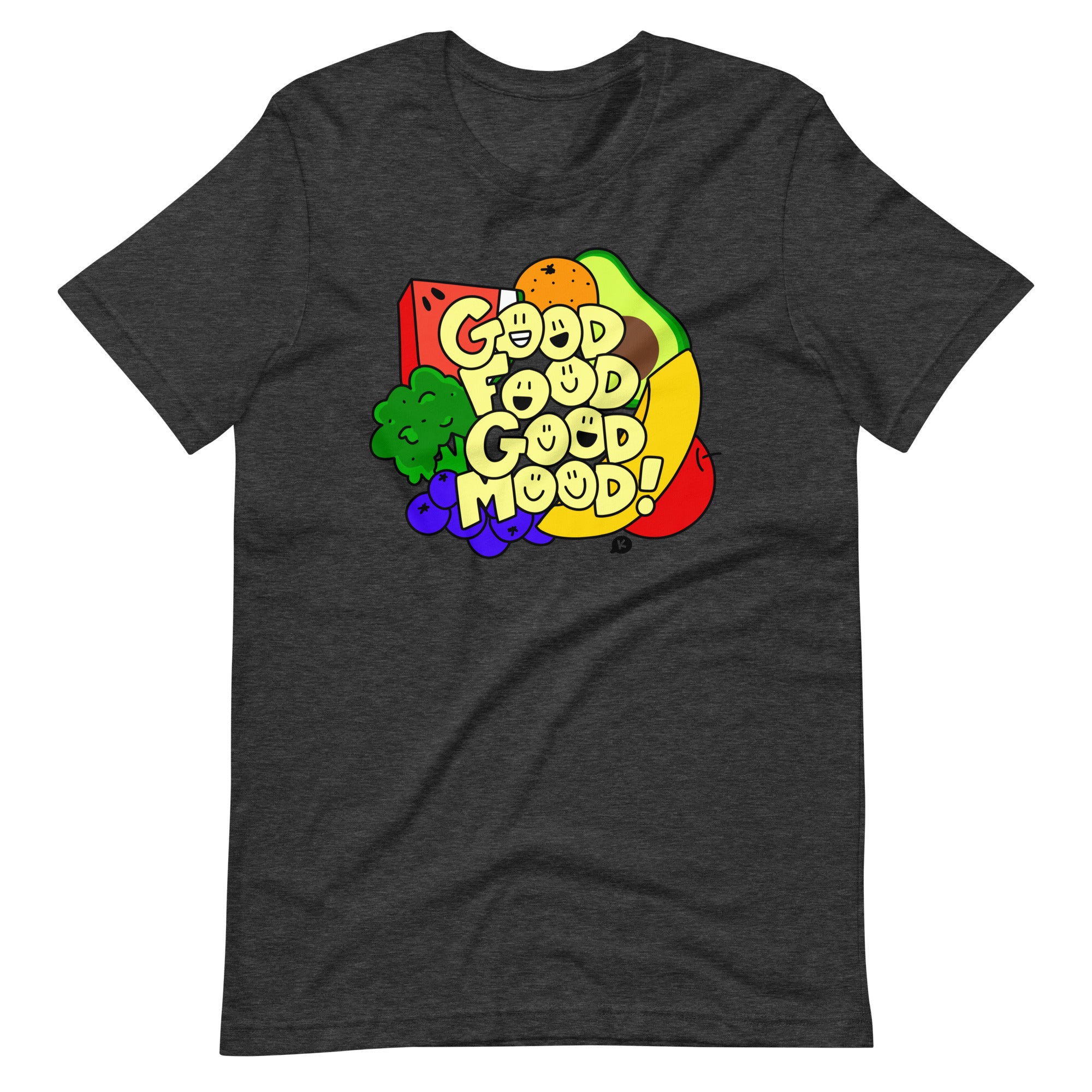 Cute Healthy Food T-Shirt, "Good Food Good Mood" Smiley Shirt