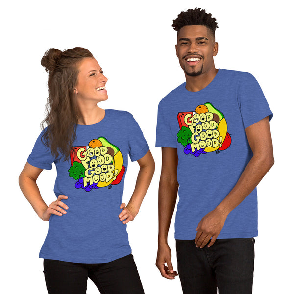 Cute Healthy Food T-Shirt, "Good Food Good Mood" Smiley Shirt