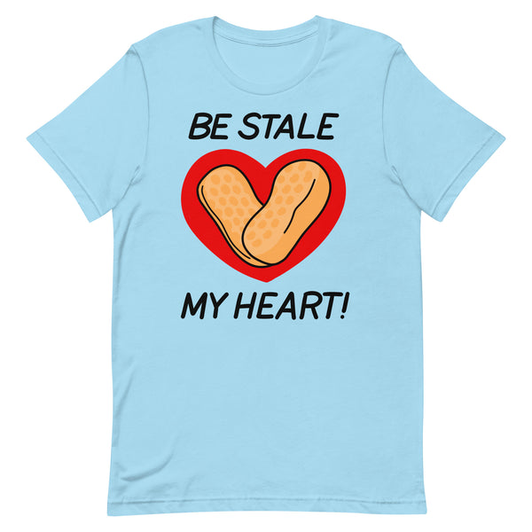 "Be Stale My Heart Circus Peanut T-Shirt featuring two circus peanuts inside of a heart with a playful pun. Available for wholesale and art licensing."