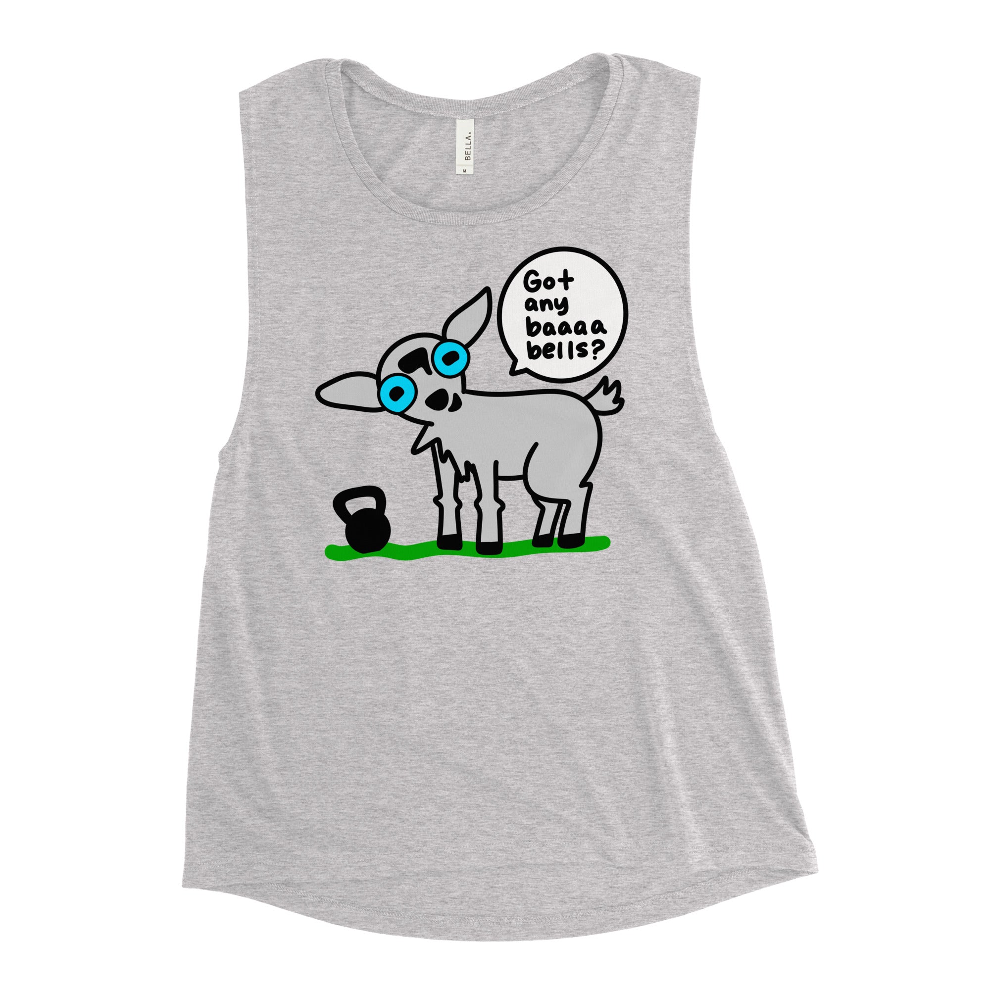 Got any baaaabells? Cute gym goat Ladies’ Muscle Tank