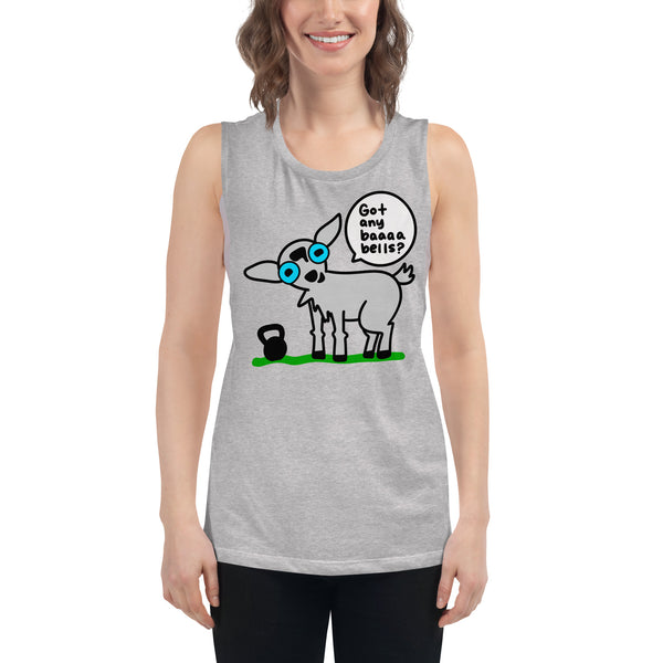 Got any baaaabells? Cute gym goat Ladies’ Muscle Tank