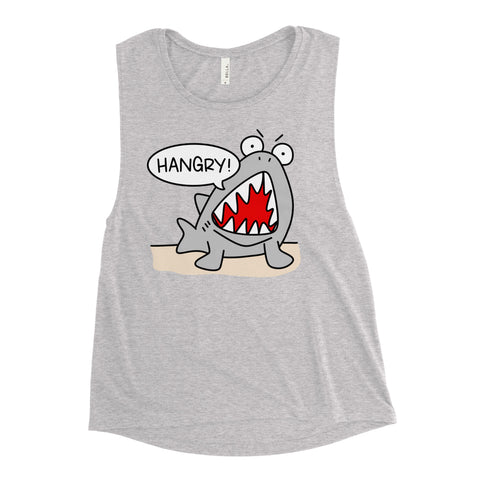 Hangry! Silly Beach Shark Ladies’ Muscle Tank