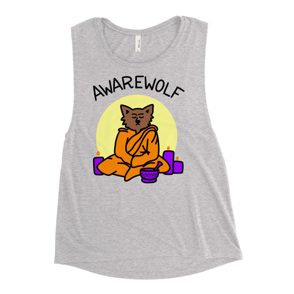 Cute Meditation Yoga Awarewolf Ladies’ Muscle Tank