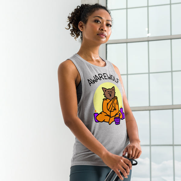 Cute Meditation Yoga Awarewolf Ladies’ Muscle Tank