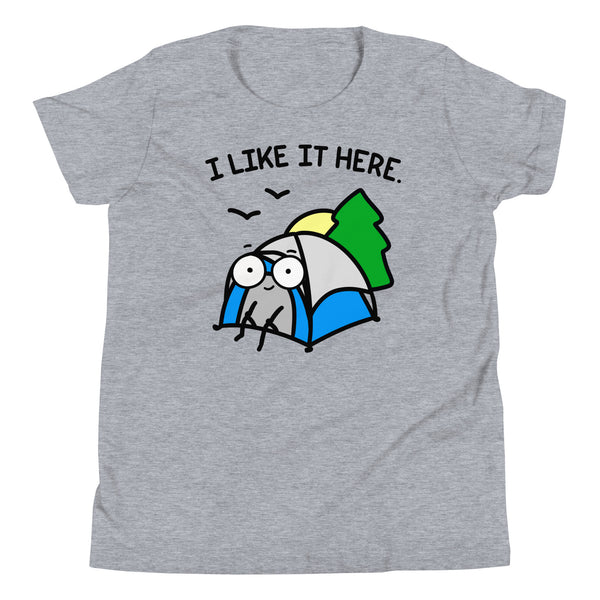 Cute camping, "I like it here" Youth Short Sleeve T-Shirt