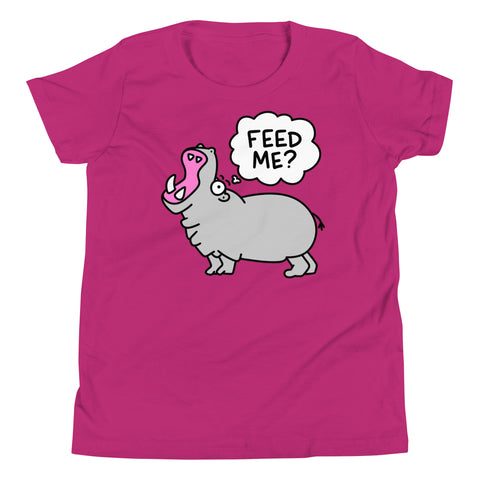 Funny Hungry Hippo, "Feed me?!" Youth Short Sleeve T-Shirt