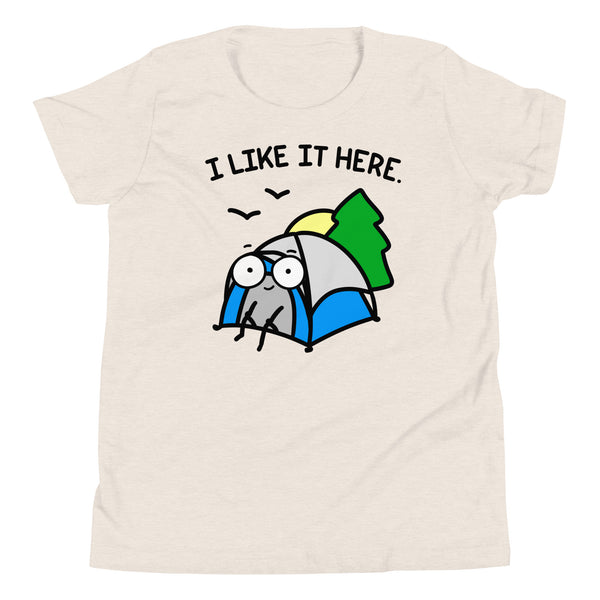 Cute camping, "I like it here" Youth Short Sleeve T-Shirt