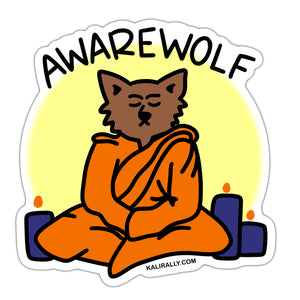 Awarewolf, Halloween Yoga Sticker, Buddhist Halloween sticker, Funny meditation sticker, waterproof vinyl sticker