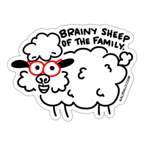 Brainy sheep of the family, cute nerd sticker, fun student sticker, waterproof vinyl sticker