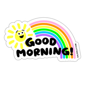 Cute good mornings sticker, best wishes sticker with sun and rainbow, summer camp sticker, waterproof vinyl sticker