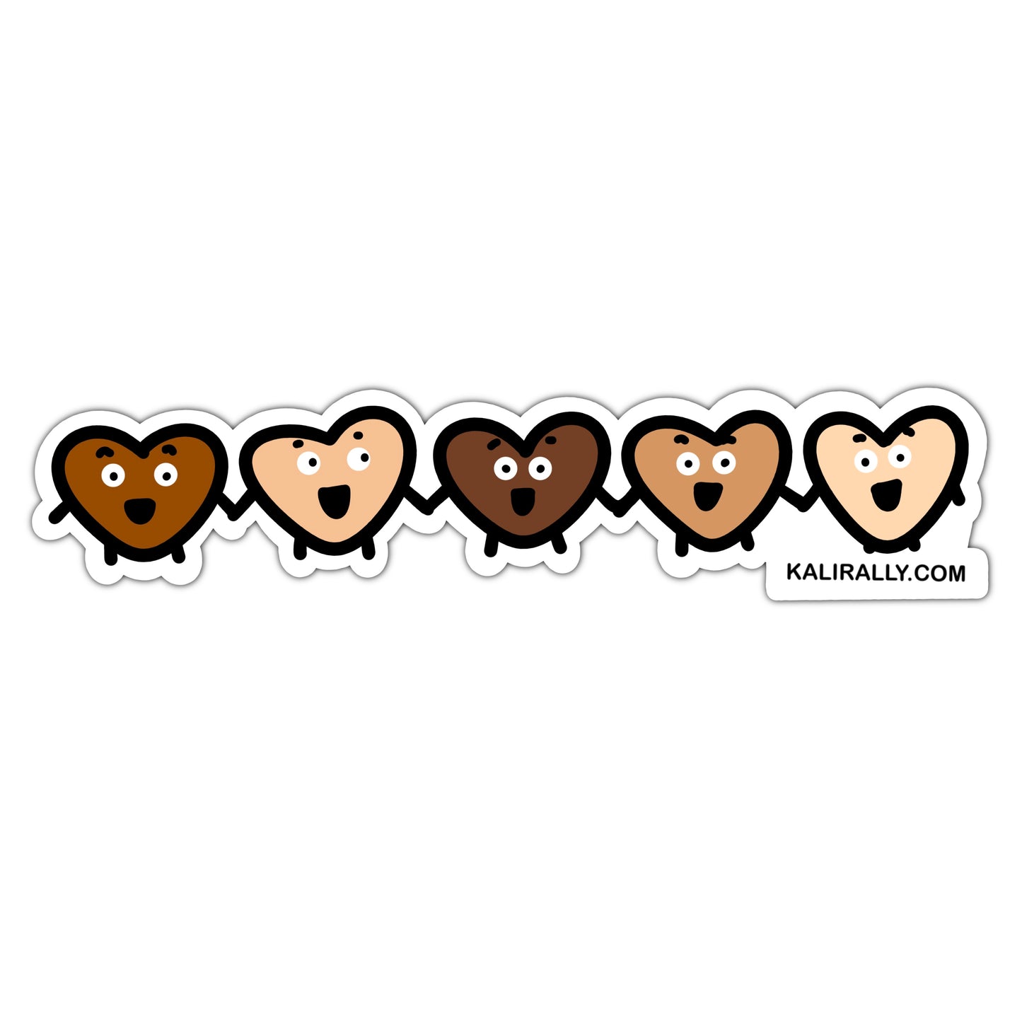 Friendly skin tone hearts holding hands, friends sticker, waterproof vinyl sticker